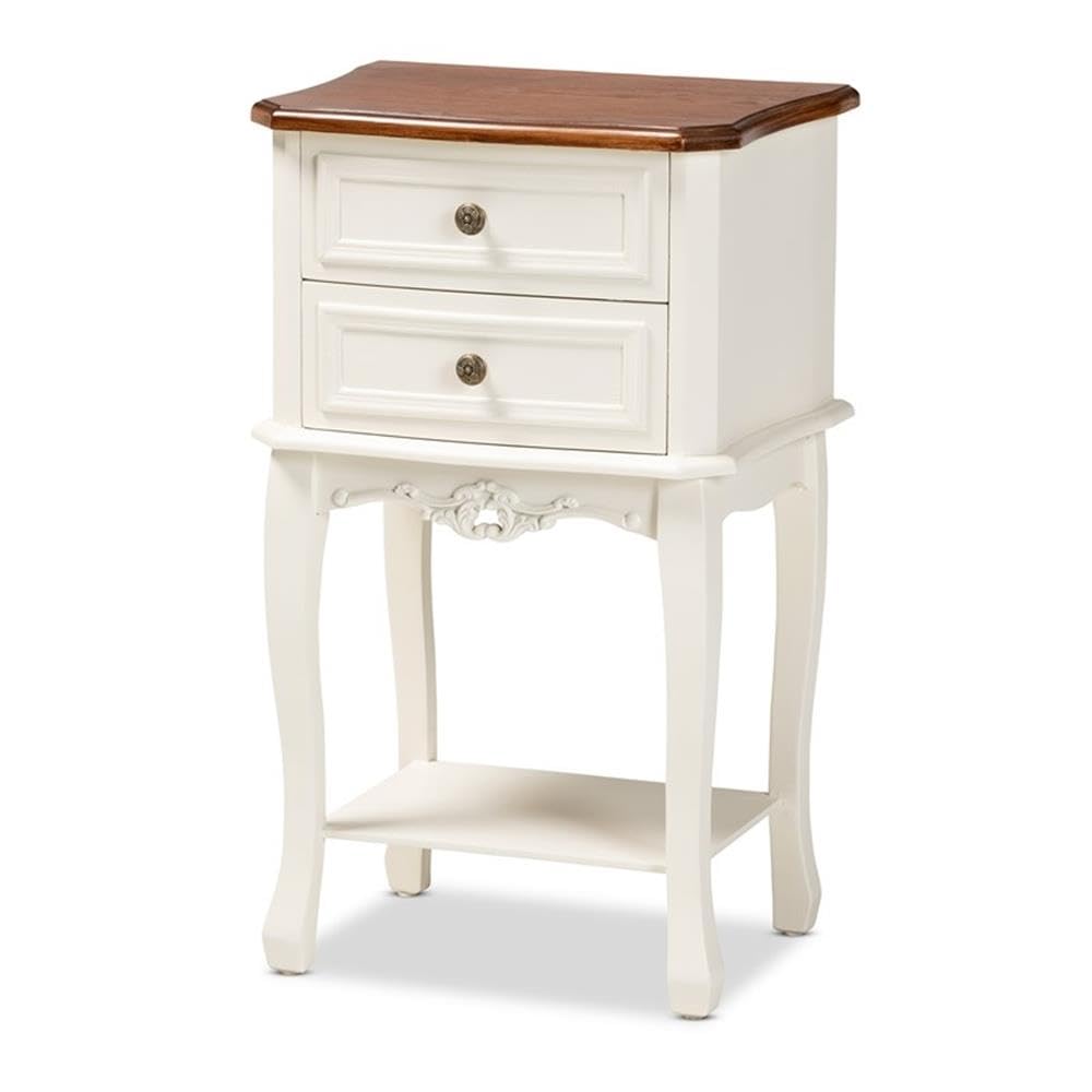 Baxton Studio Darla Classic and Traditional French White and Cherry Brown Finished Wood 2-Drawer Nightstand